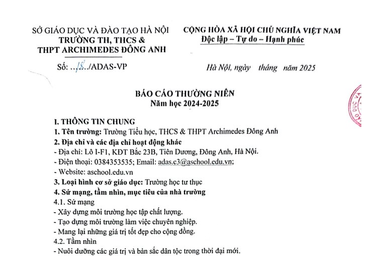 Báo cáo thường niên năm học 2025 - 2026
