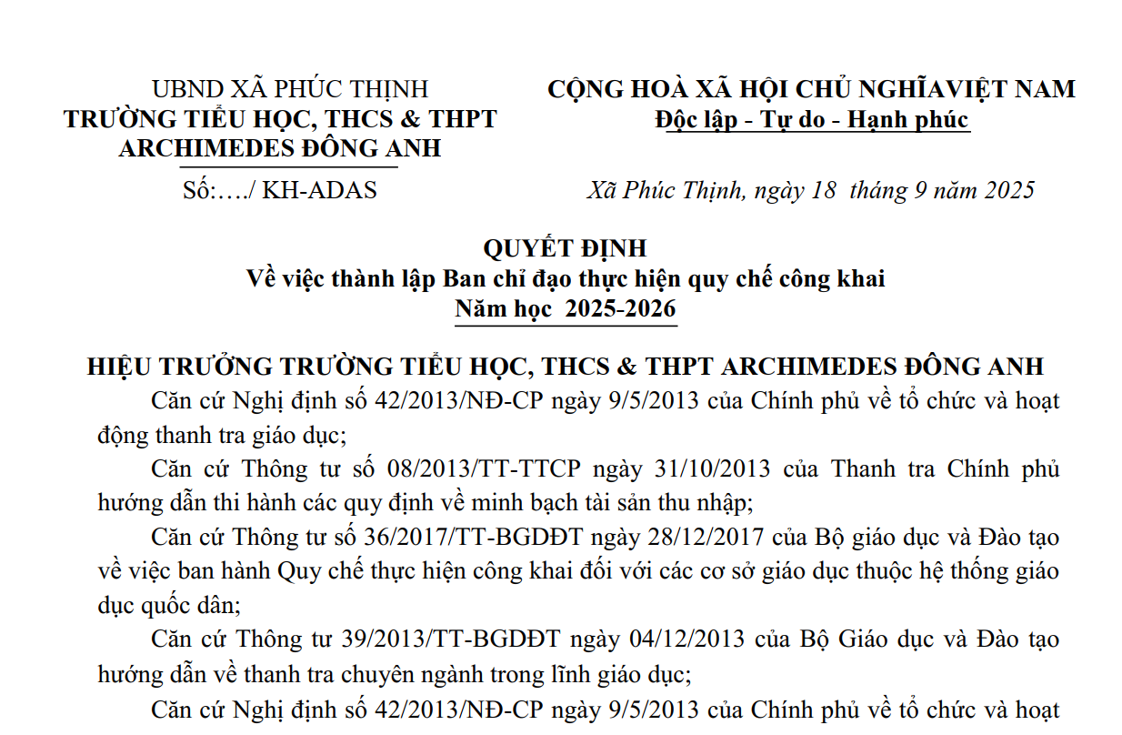 Quyết định về việc thành lập Ban chỉ đạo thực hiện quy chế công khai