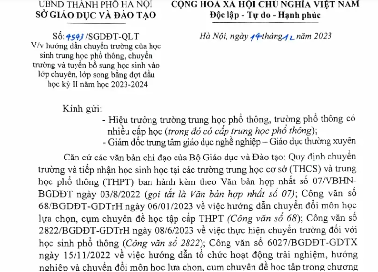 Quy định chuyển trường và tiếp nhận học sinh tại các trường THPT