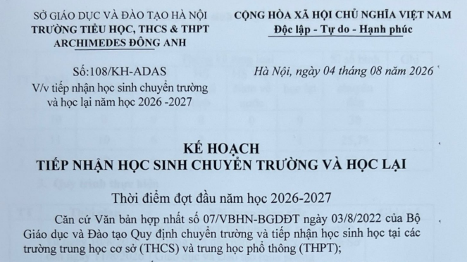 Kế hoạch tiếp nhận học sinh chuyển trường và học lại